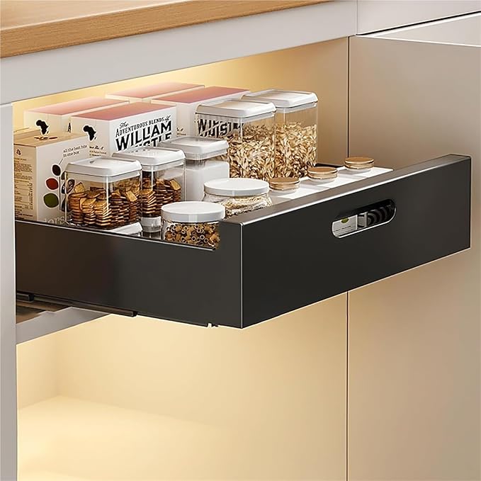 Extendable Pull Out Cabinet No Drill Sliding Drawer Space Saving Storage Solution for Kitchen Bathroom & Pantry，Black 35 * 43 * 7cm