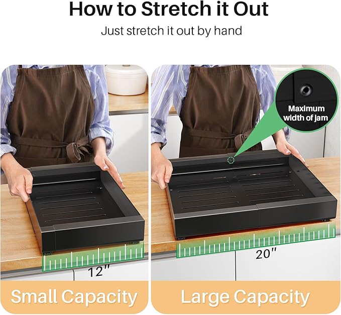 PXRACK Pull out Cabinet Organizer, Expandable(12"-20") Heavy Duty Peel and Stick Roll out Drawer for Pots and Pans, Adjustable Adhesive No Drill Screw Slide out Shelf Storage for Home Kitchen Pantry