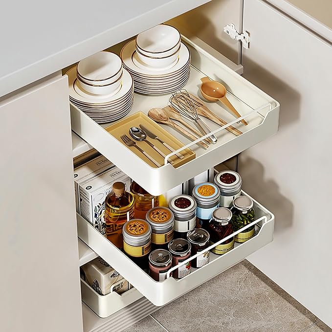 Pull Out Cabinet Organizer Out Drawer Storage Shelves No Drill Or Nailing Needed Pantry Cabinet Roll Out Sliding Drawer Storage Tray Space Saving Solution for,L