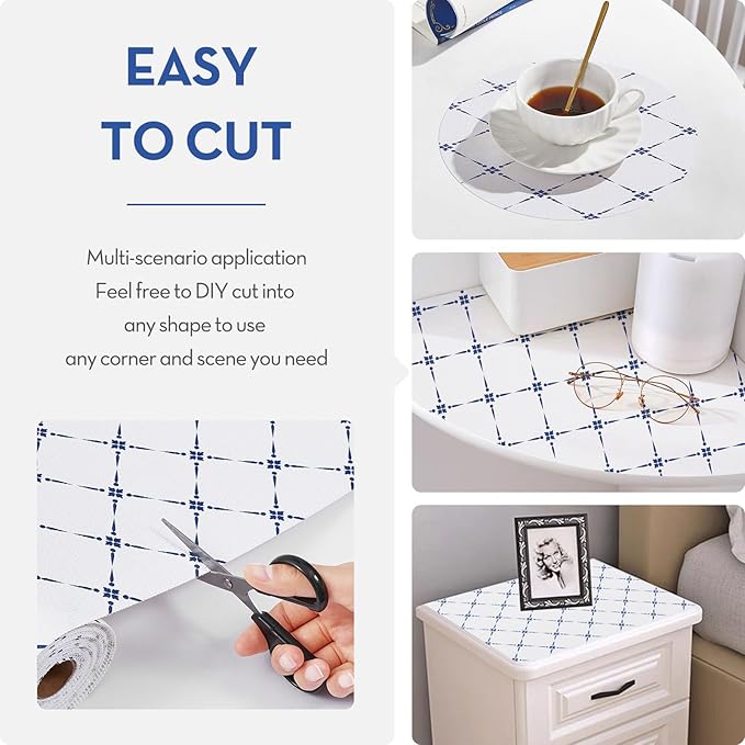 Drawer Shelf and Cabinet Liner, Thick Strong Grip,Shelf Liners Non-Adhesive Liners Protect Kitchen Cabinets and Cupboard, Bathroom Drawers,Under Sink Mat, 17.5IN X 30FT, Blue Stripe