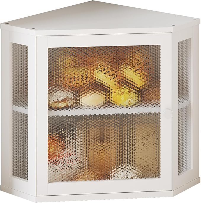 Bamboo Bread Box with Acrylic Window Display, Hinged Lid for Kitchen Countertop Storage, 15 x 8 x 6 Inches (White, Extra Lage)