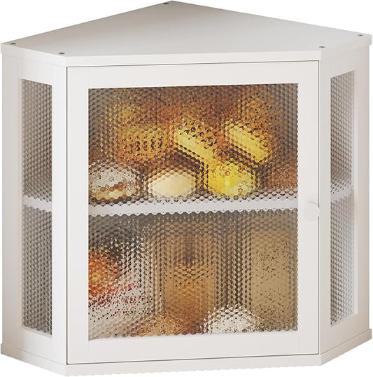 Bamboo Bread Box with Acrylic Window Display, Hinged Lid for Kitchen Countertop Storage, 15 x 8 x 6 Inches (White, Extra Lage)