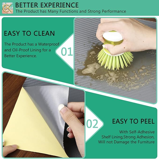 Self-Adhesive Shelf Liner Kitchen Liner, Waterproof Backed Paper Easy Peel and Stick Contact Liner Without Residue for Decor Your Desk Surface, Kitchen Countertops (Silver, 23.6 x 236.2 inches)