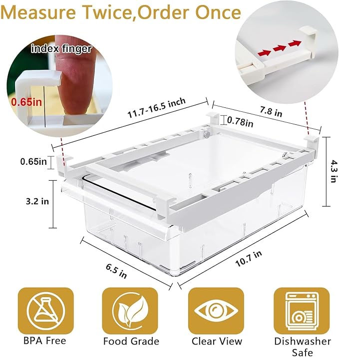 Refrigerator Organizers Storage Fridge Drawer - Pull Out Clear Storage Containers with Handle for Fruit,Deli,Cheese,Seafood,Plastic Organizer Bins Fit for Medium Refrigerator Shelf,Simple Use(1 Pack)