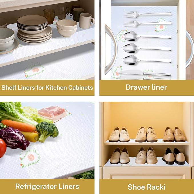 Shelf Liner – Non-Adhesive Cabinet & Drawer Liner for Kitchen, Waterproof Clear Contact Paper for Shelves with Modern Pattern, Fridge Shelf Liners, Under Sink Mat, Easy to Cut Clean（12" W x 120" L）