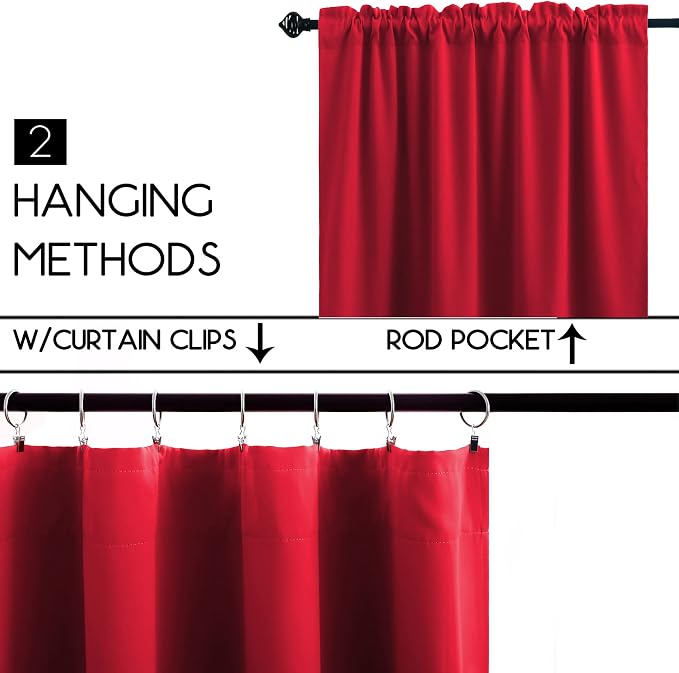KOUFALL Red Short Curtains for Bedroom 2 Panels Set Blackout Curtains for Small Windows Boys Room Width 34 x 30 Inch Length