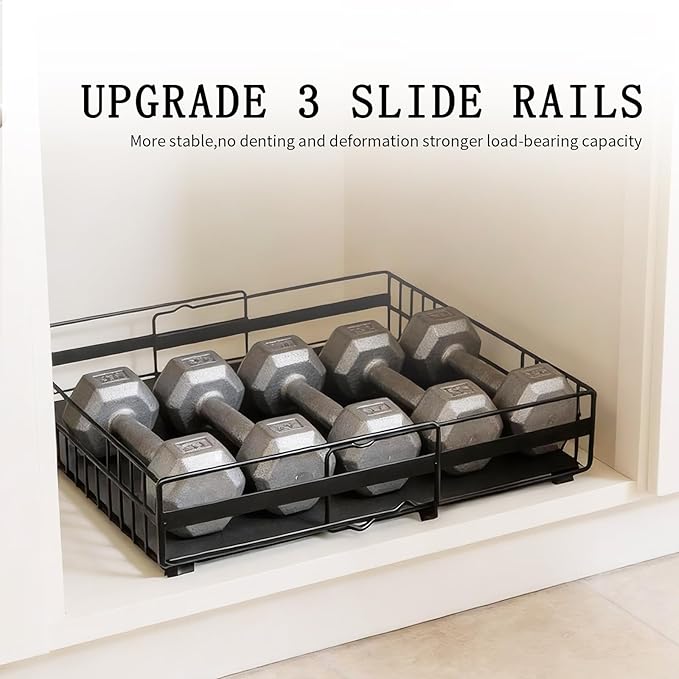 2 Pack Expandable Pull out Cabinet Organizer, Width (13"-21") Pull Out Drawers for Cabinets, Full Extension Upgrade 3 Slide Rails Slide Out Drawers, No Drill Adjustable Roll Out Shelves (Black)