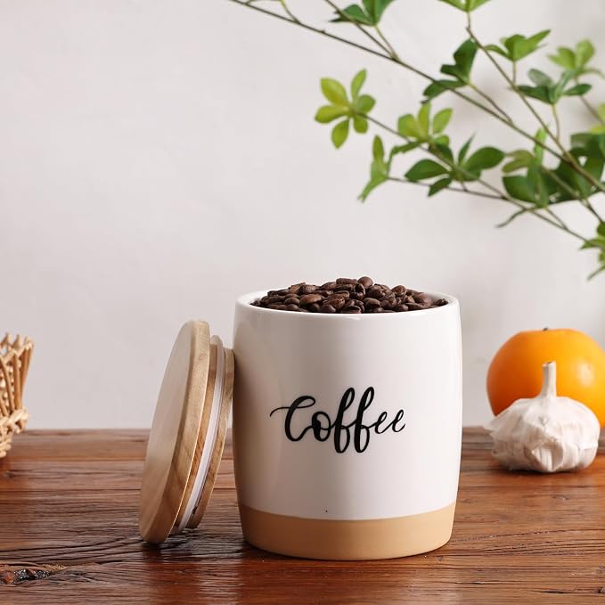 LEETOYI Ceramic Food Storage Containers with Lid,Modern Farmhouse Kitchen Decor, Countertop Food Storage Caddy Organizer, 33oz (Labeled Coffee)