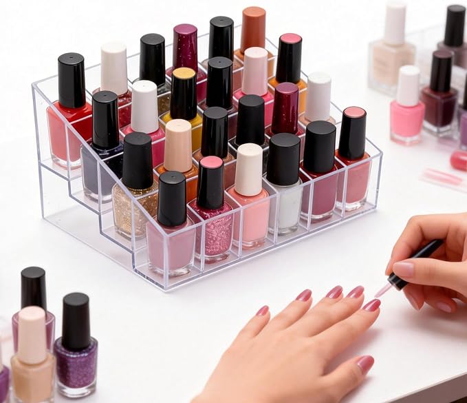 Nail Polish Organizer Holder,24 Slots Nail Organizer Rack, Clear Acrylic Nail Polish Storage Shelves,6-Tier Nail Polish Display Stand for Vanity, Bathroom Counter, Dresser,Salon,(1 Pack)