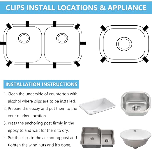 Enhon Undermount Sink Clips Kit 48 Pack, Sink Mounting Brackets, Heavy Duty Installation Hardware Fasteners for Kitchen Bathroom Countertop Vanity Sinks