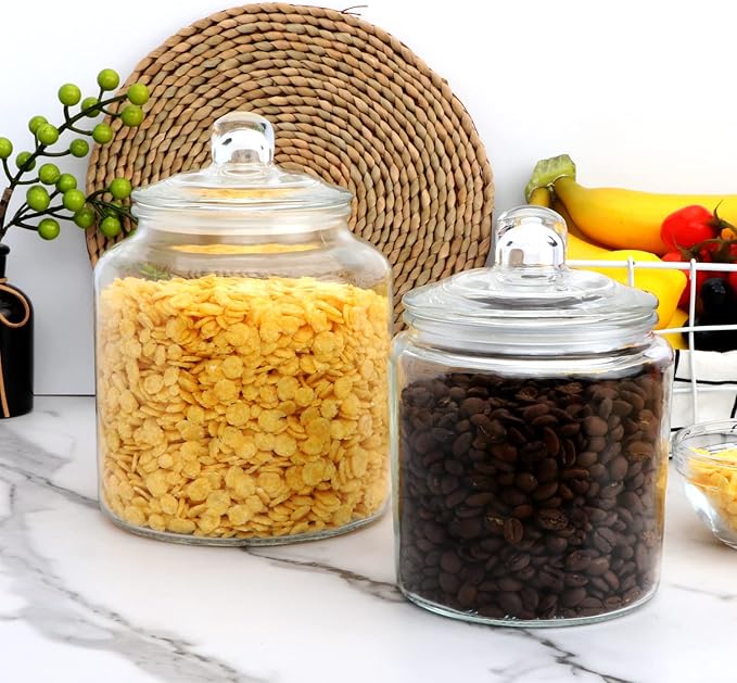 Salzesfalls Glass Storage Containers,Clear Glass Jar with Lid, for Pantry - Flour, Coffee bean, Cookies, Pasta, Candy, Set of 4