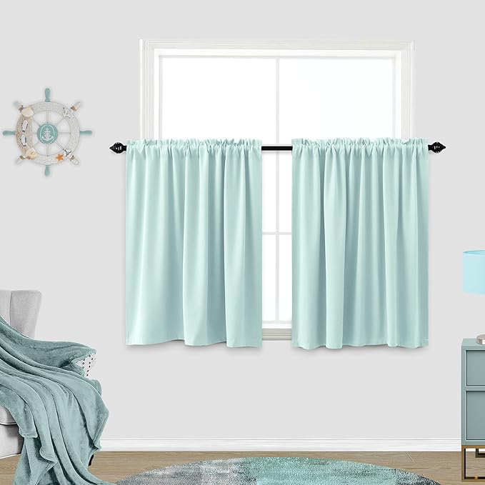 KOUFALL Heat Blocking Curtains for Bedroom Short,Blackout Insulated Thermal Summer Curtains for Living Room,Mint Green/Seafoam/Light Aqua Colored