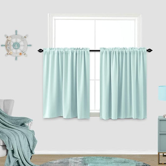 KOUFALL Heat Blocking Curtains for Bedroom Short,Blackout Insulated Thermal Summer Curtains for Living Room,Mint Green/Seafoam/Light Aqua Colored