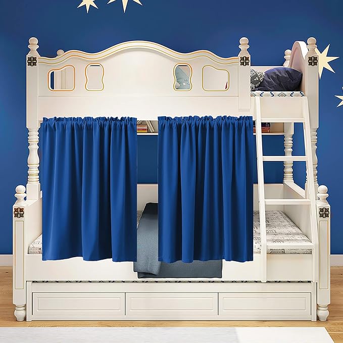 KOUFALL Rod Pocket Blackout Tier Short Curtains-Royal Blue-34x36