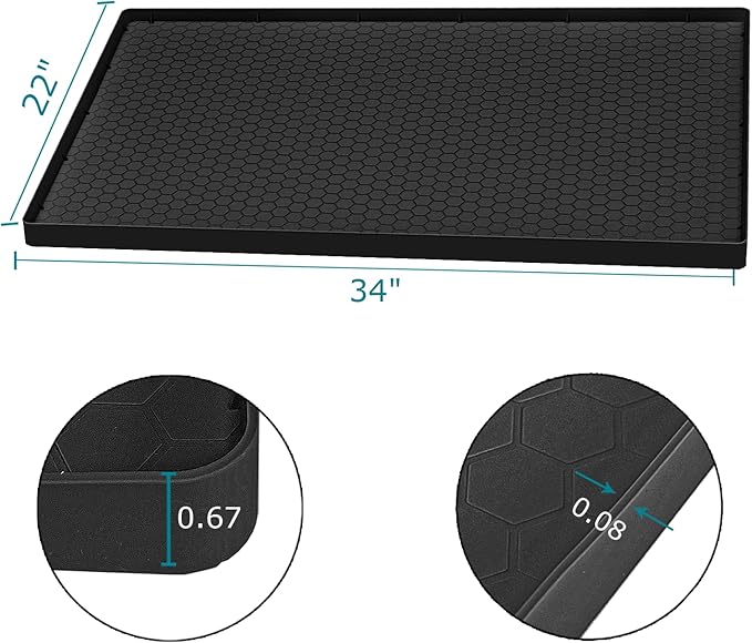 Under Sink Mat 34 x 22 for Kitchen Waterproof, Silicone Under Sink Liner Mat for Bottom of Kitchen Sink, Easy to Clean Bathroom Cabinet Mat Organizers and Storage, Black