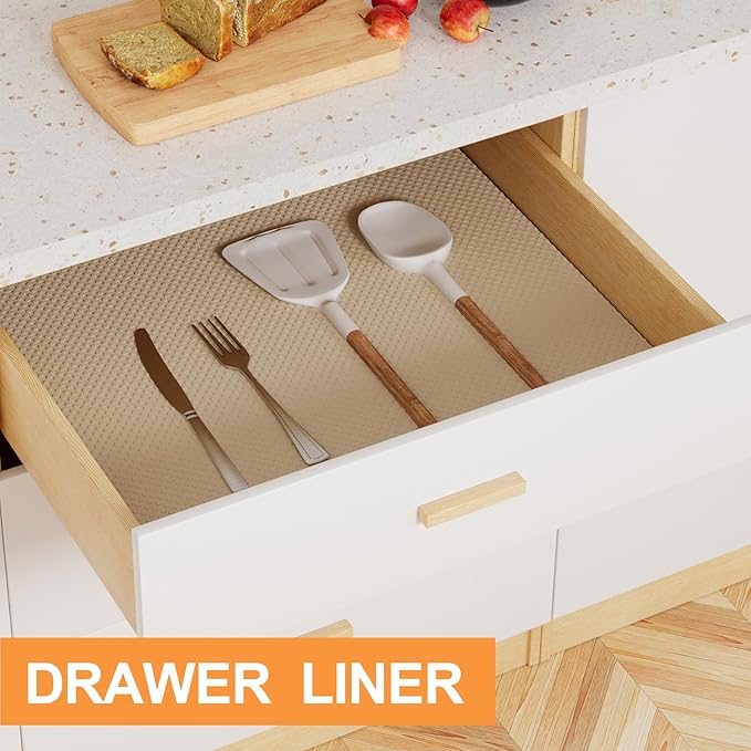 Cabinet Shelf Liner Khaki 17.7 inch Wide - Waterproof Pantry Cabinet Liner - Easy to Cut Kitchen Drawer Mat 17.7" x 300 Inch