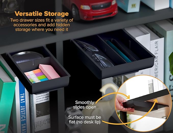 Bostitch Konnect Under Desk Drawer,Self-Adhesive Slide Out Storage Organizer with 4 Customizable Dividers,2 Count (Pack of 6)