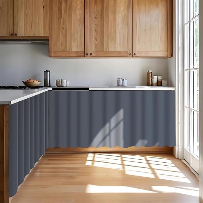 Under Sink Curtain for Closet, Privacy Short Cabinet Curtain Self Stick Adhesive Desk Skirt for Kitchen Classroom, Medium Grey, 47" W x 20" L