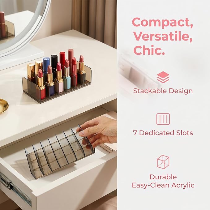 2 Pack Acrylic Makeup Palette Organizer, 7-Section Eyeshadow Palette Organizer Holder, Small Smoky Clear Cosmetic Display Storage for Drawer Vanity Countertop
