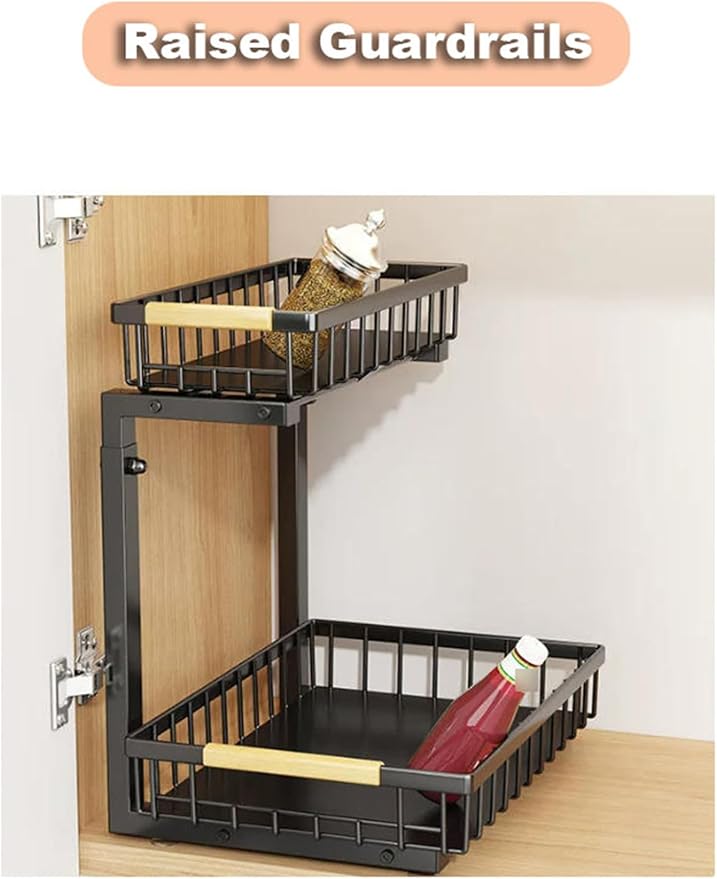 Shelf Pull Out Cabinet Organizer Kitchen Cupboards Storage Solutions No Drill Adjustable Baskets for Bathroom(Milk)