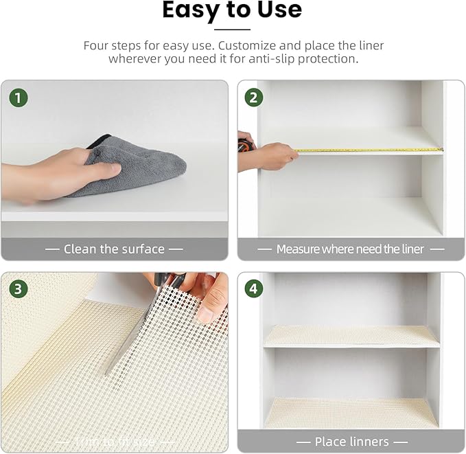 BAGAIL Non-Adhesive Shelf Liner, Thick Strong Grip Drawer Liners for Kitchen Cabinets, Heavy-Duty Easy Cut Cabinet Liners for Shelves, Pantry, Bathroom Cupboards - 24" x 30FT, Cream