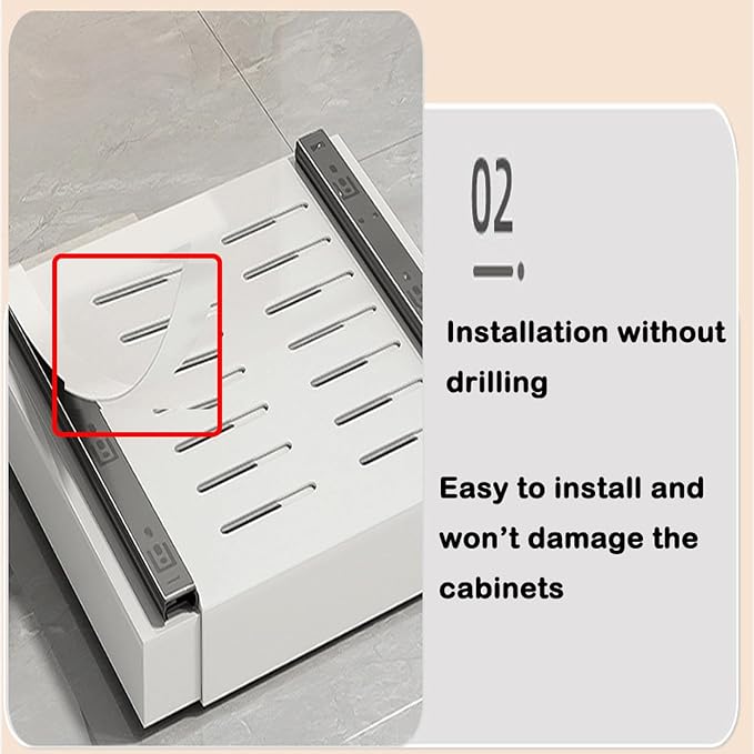 Expandable Drawer Orga PullOut Kitchen Storage Solution Adjustable No Drill Design for Cabinets ng Drawer System，32-48cm X 42cm X 7cm-1PCS，32-48cm X 42cm X 7cm-1PCS