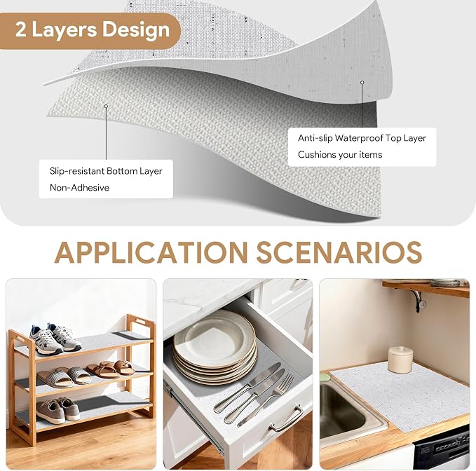 Shelf Liner 3Rolls*17.7'' X 96'' Drawer Liners Shelf Liners for Kitchen Cabinets Non Adhesive, Strong Grip Anti Slip Cabinet Liners for Shelves, Oil-Proof Waterproof Cupboard Liner