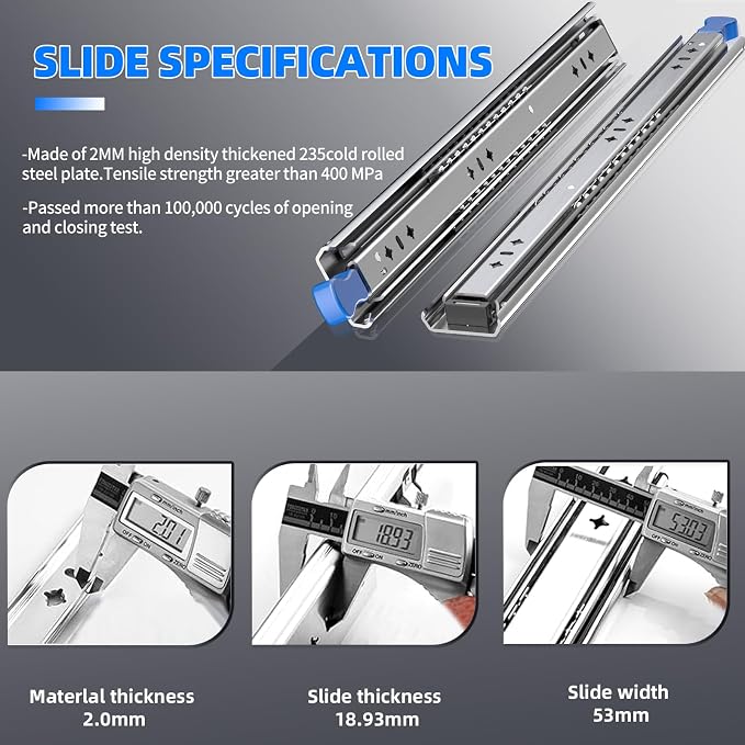 SLIDEWAY 260 Lbs Heavy Duty Locking Drawer Slides 1 Pair 12 14 16 18 20 24 26 30 32 40 Inch Full Extension Ball Bearing Sliding Rails Cabinet Runners Tracks RV Glides (53mm Wide with Lock)-22"