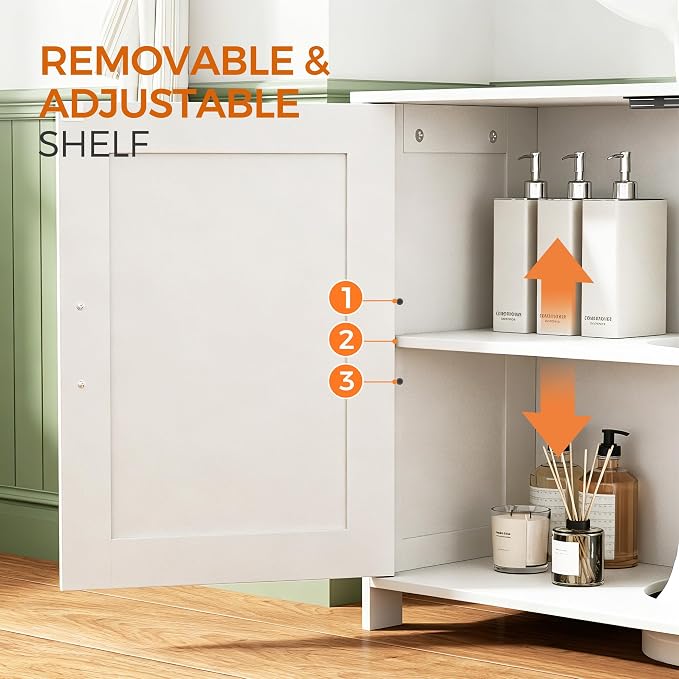 Pedestal Sink Storage Cabinet, Bathroom Organizer for Small Spaces, Freestanding Under Sink Cabinet with Adjustable Shelf and Double Doors, 11.8" D x 31.5" W x 23.6" H, Black