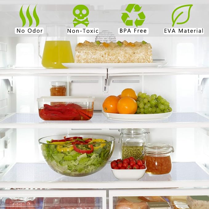 HooTown Refrigerator, Freezer, Fridge Shelf Liners and Drawer Mats 11.8 Inch Wide x 13 Feet Long, Non Adhesive EVA Plastic Washable Waterproof Pads for Kitchen Cabinet, Pantry Closet, Cupboard, Clear