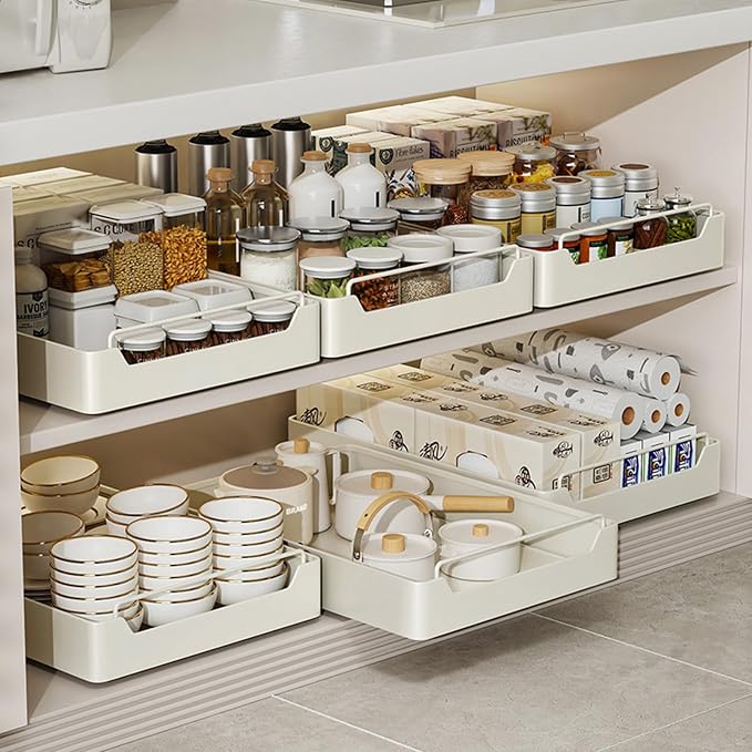 Pull Out Cabinet Nizer Sliding Drawer Storage Shelves for Kitchen Cupboards No Drill Needed Roll Out Nizer Tray for Easy Access,L