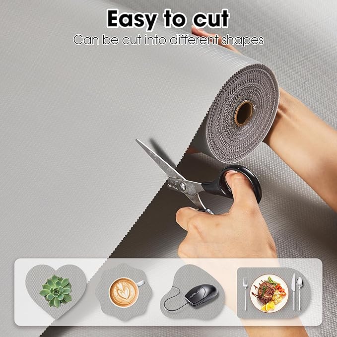 Drawer and Shelf Liner, Non-Slip Kitchen Cabinet Liners Non-Adhesive Thick Strong Grip Waterproof Washable Mats Protect Dresser Shelves Cupboard Bathroom Cabinets, Light Gray, 24 in X 10 FT