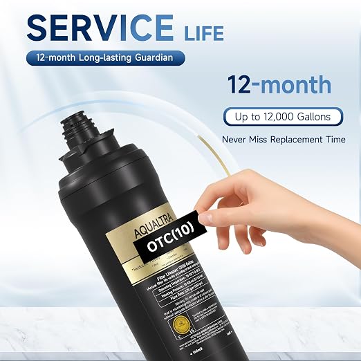 AQUALTRA USF01-BK Under Sink Water Filter System, 12K Gal, NSF/ANSI/CAN 372 Certified, Reduces PFOA, PFOS, Chlorine, Lead, Mercury, Chloramine, Fluoride, Microplastics Particles, Bad Taste & Odor