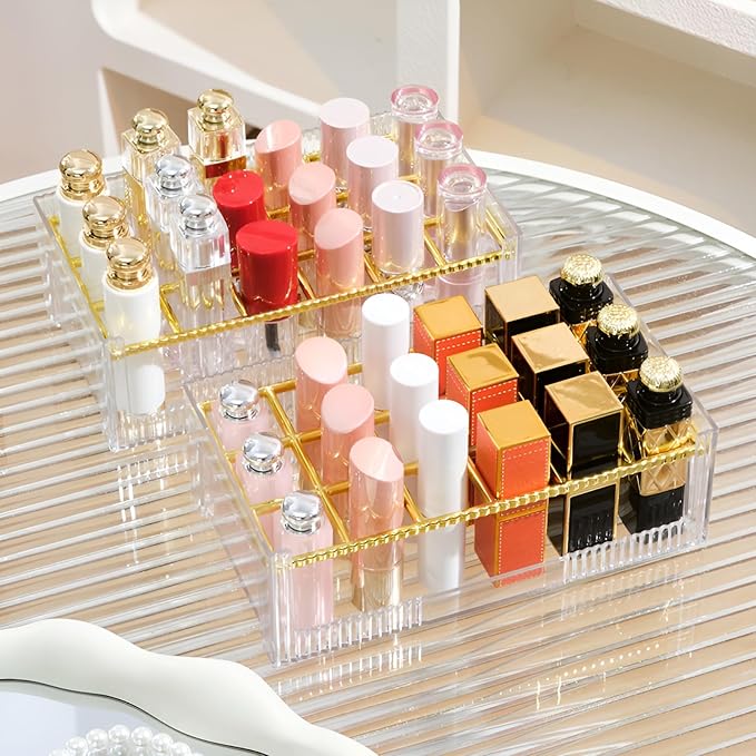 18 Grids Lipsticks Organizer, Clear Acrylic | Lip Gloss Holder, Storage Display Case, For Chapstick & Lip Balm, 1 Pack