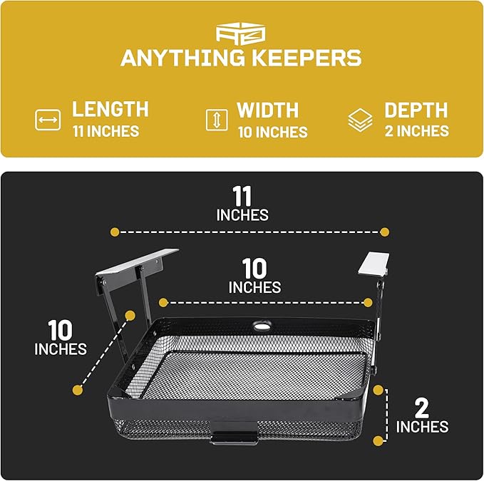 Anything Keeper - Compact Under-Cabinet Slide-Out Storage Drawer for Kitchen, Office, Desk, RV & Small Spaces | Hidden Organizer, Sturdy Steel, Easy Screw-In Mount, Fits 11x10x2.5 in - Black