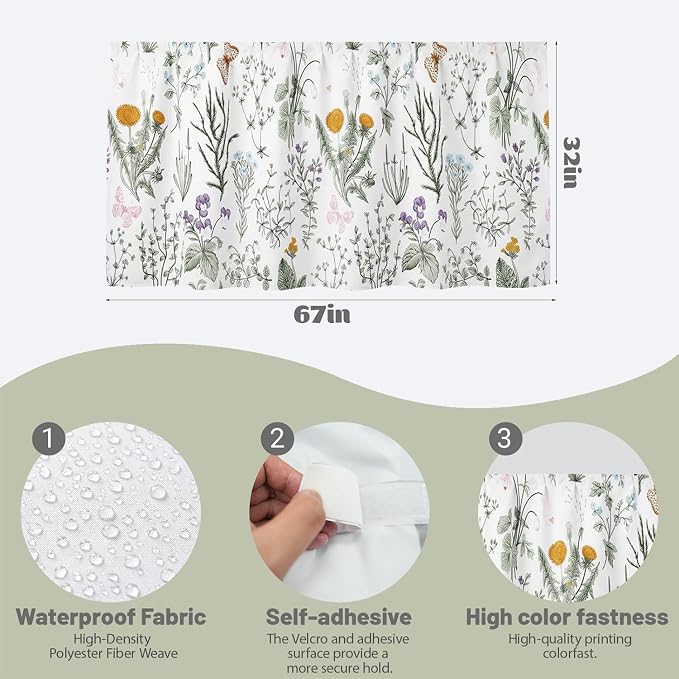 Pastoral Sink Skirt for Bathroom, Self Stick Adhesive Waterproof Fabric, Under Sink Curtain Skirt, Pedestal Sink Accessories Decor