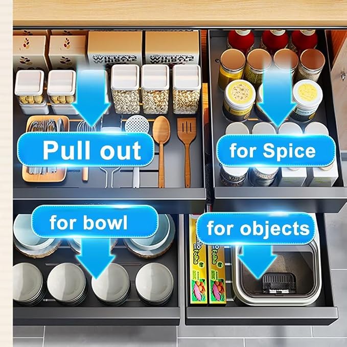 Pull Out Cabinet Adhesive Pull Out Teles Kitchen Drawer 25kg Load Capacity Slide Out Drawer for Kitchen Cupboard Storage,35CM-White