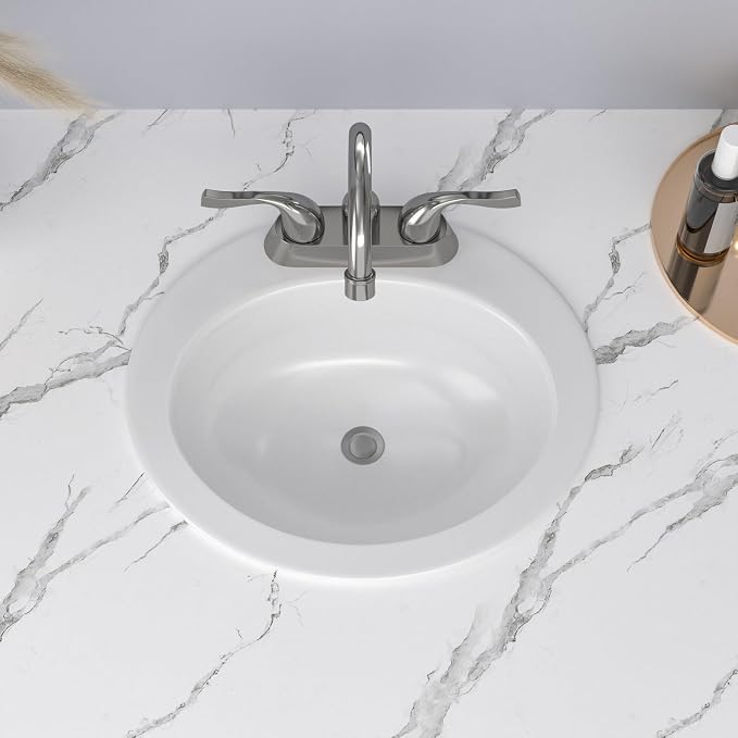 Lordear 20 Inch Drop In Bathroom Sink White Porcelain 20x19 inch Ceramic Vitreous Above Counter Vanity Lavatory Sink with 3 Vessel Style Basin