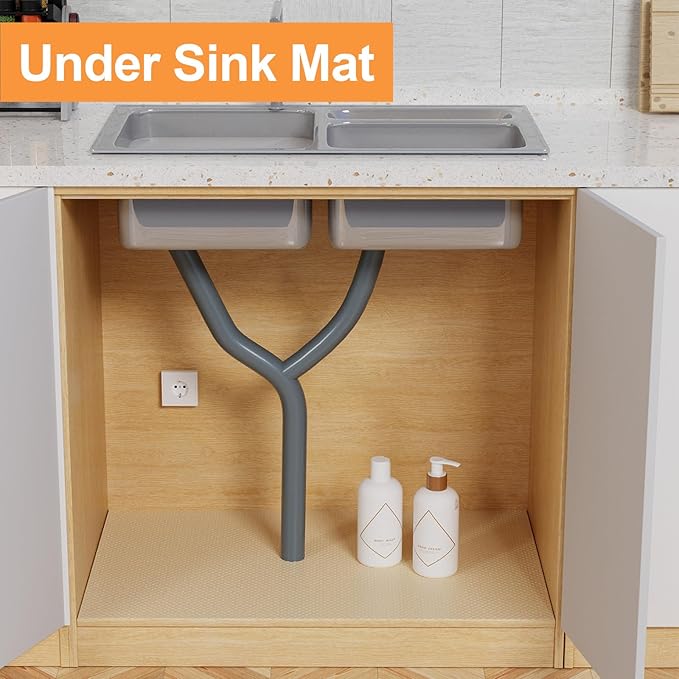 FLPMIX Shelf Liners for Kitchen Cabinets: 23 inch Wide Large Waterproof Under Sink Mat - Khaki Non-Adhesive Easy to Cut Drawer Liner for Pantry Shelves 23" W x 300" L