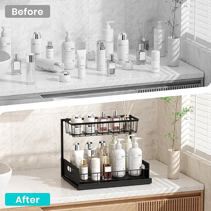USTECH Under Sink Organizer, 2-Tier, Cabinet Organizer, Bathroom Organizer, Under Sink Organizers & Storage, Pack of 2