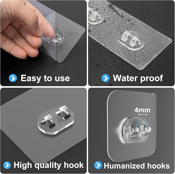 23 Pack Shower Caddy Replacement, Strong Adhesive Strips for Shelf, Waterproof Wall Hooks, No Drilling, Transparent, for Bathroom Organizer and Kitchen Racks