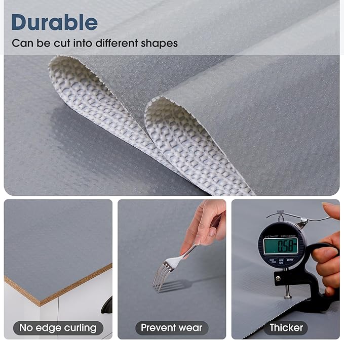 Drawer and Shelf Liner, Non-Slip Kitchen Cabinet Liners Non-Adhesive Thick Strong Grip Waterproof Washable Mats Protect Dresser Shelves Cupboard Bathroom Cabinets, Pure Gray, 24 in X 10 FT