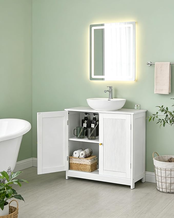 Bathroom Vanity Sink Cabinet, Under Sink Storage Cabinet with 2 Doors, Waterproof Pedestal Sink Cabinet for Bathroom, Laundry Room, Kitchen, White with Adjustable Shelf