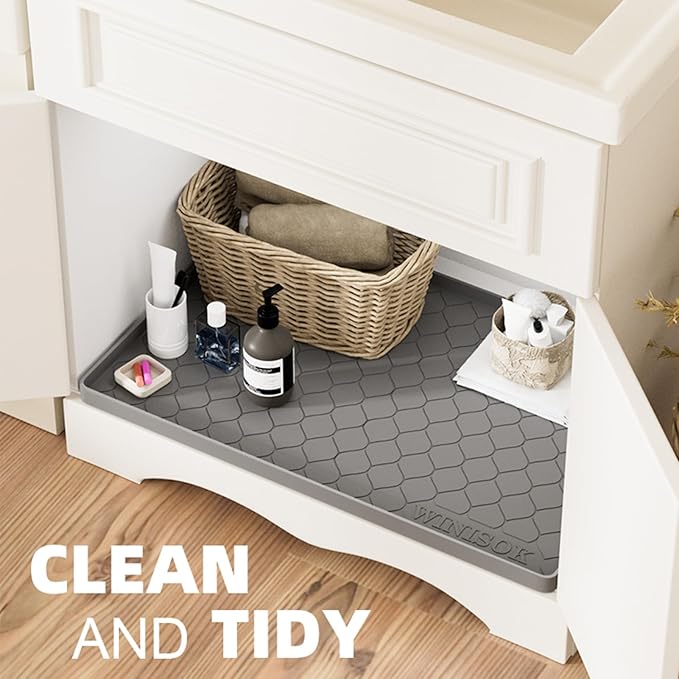 Winisok Silicone Under Sink Mat 28" x 19", kitchen Essentials and Gadgets, Shelf liner and Cabinet Protector, Home Organizers and Storage, Waterproof Bathroom Tray