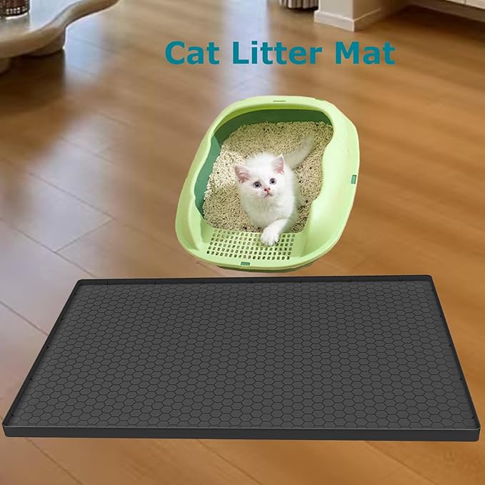 Under Sink Mat 25 x 22 for Kitchen Waterproof, Silicone Under Kitchen Sink Liner Mat, Easy to Clean Bathroom Cabinet Mat Organizers and Storage, Black