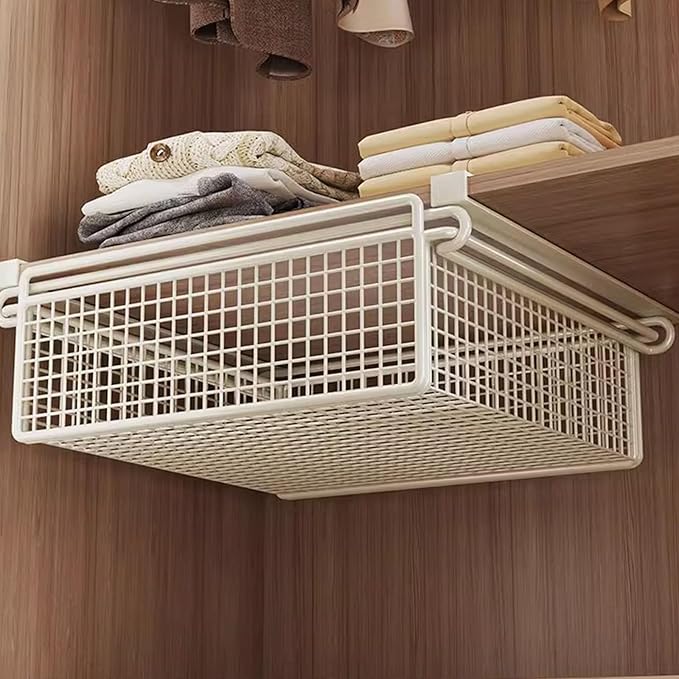 Cabinet Organizing Bin Under Shelf Storage Basket Hanging Pullout Drawer Multifunction Bedroom Clothing Pull Out Basket Rust Closet Storage