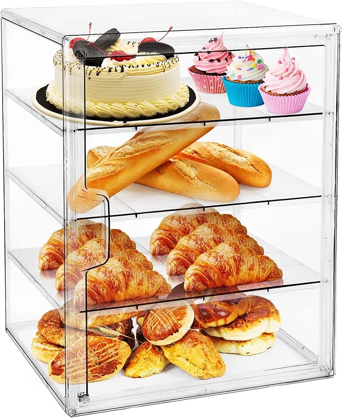 MEI NIAN Pastry Display Case,Bread Box for Kitchen Countertop,4-Layer Adjustable BreadBox, Large Capacity Bread Box for Home-baked Breads,Muffins,Bagel Storage Container, Bread Holder 1-Pack