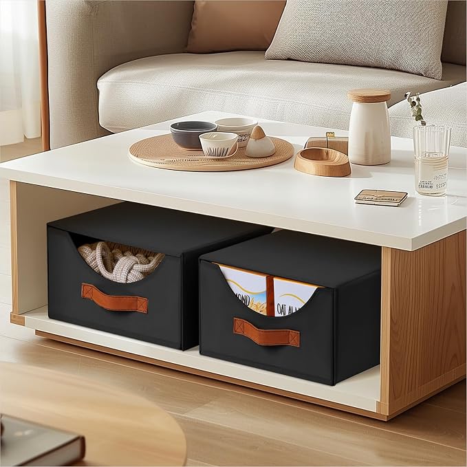 Homsorout Stackable Storage Drawers - Collapsible Storage Bins with Drawers, 6 Pack Closet Shelf Organizer Basket, Fabric Pull Out Organizer for Bedroom, Living Room, Dorm, Black