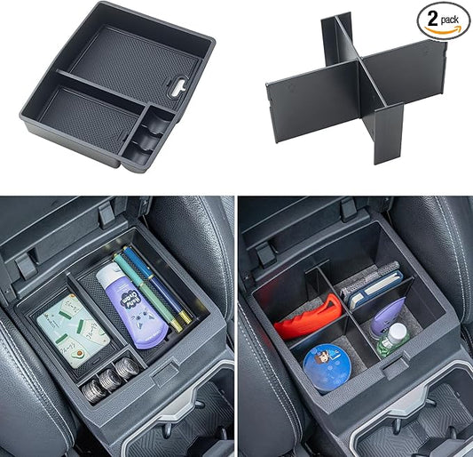 JKCOVER 2PCS Center Console Organizer Compatible with 2024 2025 2026 Toyota Tacoma(4th Gen) Center Console Tray and Divider Storage Accessories