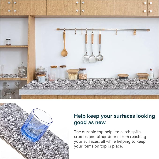 Shelf Liners Non Adhesive 17.7'' X 96'' Drawer Liner for Kitchen Cabinets, Waterproof Shelf Liners Durable Anti-Slip for Kitchen Cabinets Cupboard Liner